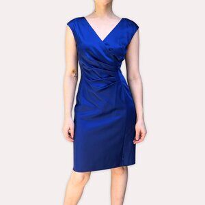 Elegant Lauren Ralph Lauren Blue Satin Sheath Cocktail Dress Size 6